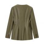 Women's Long-sleeved V-neck Leather Jacket