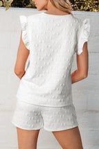 Bow Texture Round Neck Top and Shorts Set