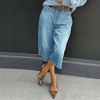 Loose-fitting Straight-leg Cropped Plus-size Pants