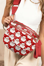 White HO HO HO Print Double Zip Crossbody Bag