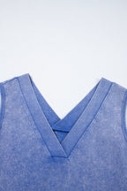 Sky Blue Mineral Wash Pocketed Sleeveless V Neck Loose Romper