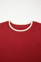Racing Red Leopard Bow Decor Split Cuff Contrast Trim Sweater