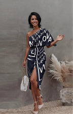 New beautiful golden Summer  off shoulder Floral Print Slit Dress