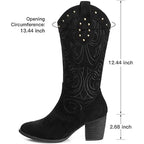 Shibever Womens 7.5 Black Faux Suede Zip Up 2.5" Heel Cowboy Cowgirl Boots Shoes