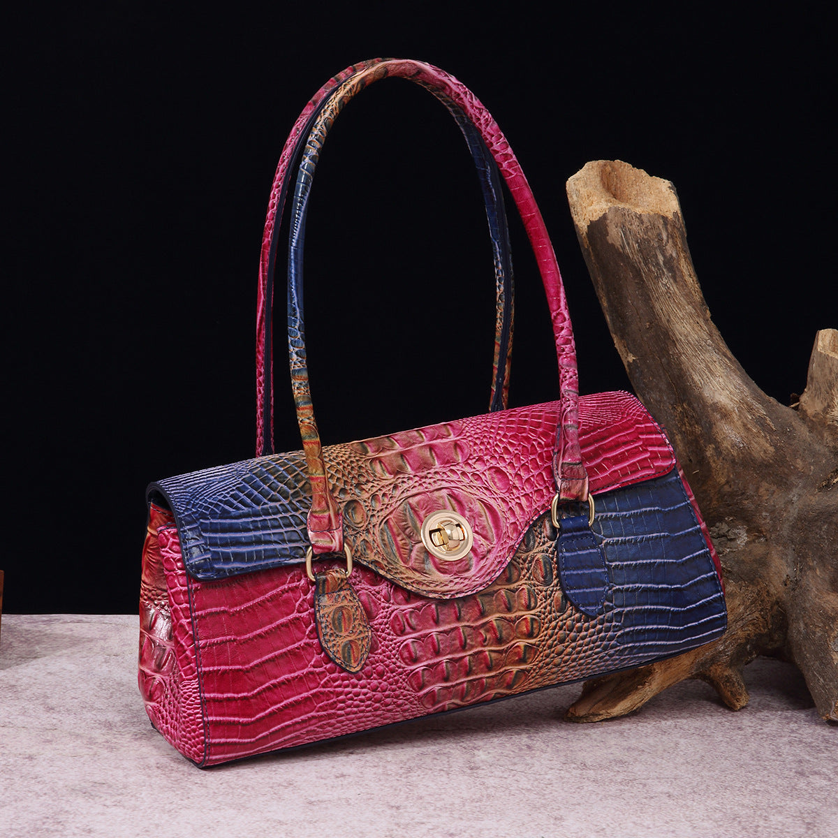 Crocodile Embossed Shoulder Tote Bag