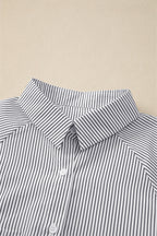 Blue Stripe Striped Casual Shirred Cuffs Shirt