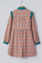 Orange Boho Floral Contrast Collared Shirt Mini Dress