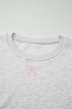 Sachet Pink Bow Embroidery Long Sleeve Pullover and High Waist Shorts Set