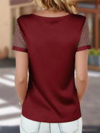 Polka Dot Mesh Sleeve Satin Short Sleeve Top