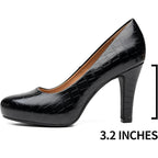 New Trary Womens Size 5 Black Faux Croc 3" Heel Slide On Round Toe Pumps Shoes