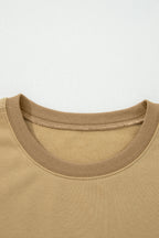 Rose Pink Star Patchwork Exposed Seam Uneven Hem Sweatshirt