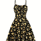 Floral Backless Bow-Tie Strappy Maxi Dress – Black & Blue, S–XXL
