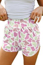 Sky Blue Camouflage Print Shirred High Waist Athleisure Shorts