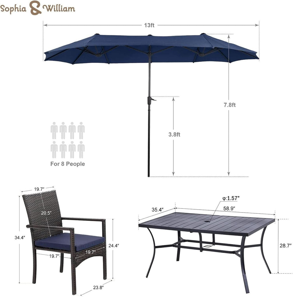 Navy Outdoor Patio Table And Chairs Set With Umbrella For 6