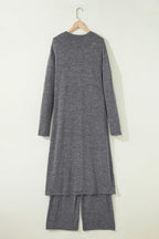 Delicacy 3pcs V Neck T Shirt Ribbon Knot Pants Open Duster 3pcs Lounge Set