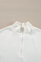 Fushia Zipper Collared Drop Shoulder Plain Sweatshirt