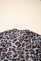 Brown Leopard Mock Neck Mesh Long Sleeve Top