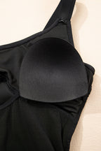 Black Adjustable Straps Cutout Ruched Knot Slit One Piece Swim Dress