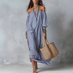 Women's Striped Loose-Fit Flared Maxi Dress – Holiday & Vacation
