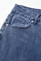Dirty blue Button Zip High Waist Flared Hem Jeans