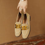 Women's Retro Metal Buckle Suede Loafers – Platform Chunky Heel Slip-On