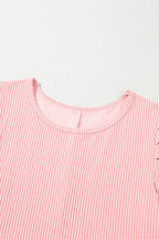 Bright Pink Corded Crew Neck Puff Sleeve Mini Dress