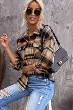 Brown Plaid Button Up Long Sleeve Flannel Shacket