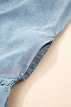 Real Teal Bowknot Neck Ruffled Sleeveless Chambray Dress