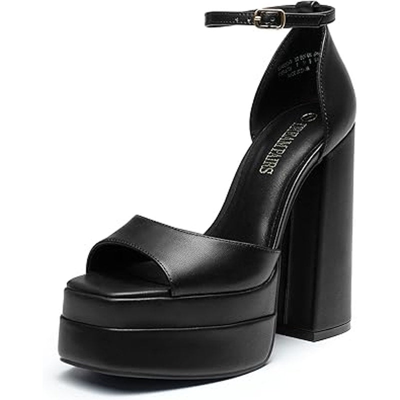 Dream Pairs Womens 11 Black 5" Block Platform Heel Peep Toe Ankle Strap Shoes