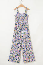 Green Floral Square Neckline Stretch High Waist Jumpsuit