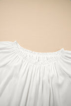 White Frilly Off Shoulder Lace Insert Sleeve Textured Blouse