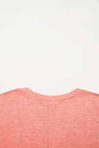 Fresh Salmon Floral Patched V Neck Long Sleeve Top