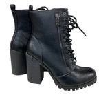 Dream Pairs Womens 7 Black Faux Leather Combat Chunky Heel Lace Up Ankle Boots