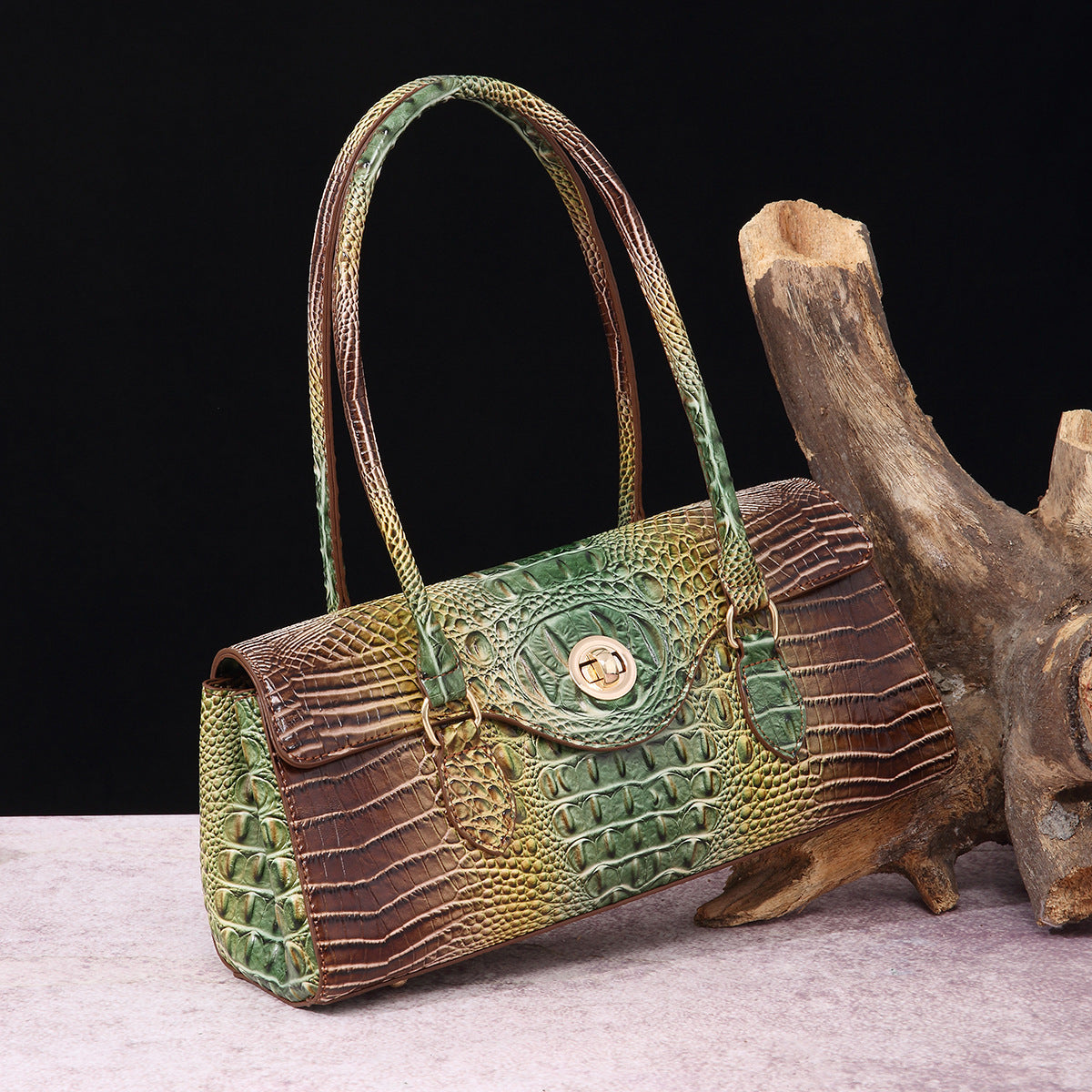 Crocodile Embossed Shoulder Tote Bag