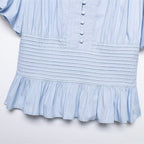 Women's Ruffle-Trim Puff-Sleeve Blouse Top – Slim-Fit Elegant
