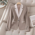 Women’s Contrasting Color Blazer – Elegant Button Formal Jacket