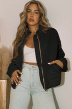 Khaki Zip-Up Pocket Quilted Jacket