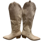 New Women Size 8.5 Tan Faux Suede Embroidered 2" Block Heel Cowboy Cowgirl Boots