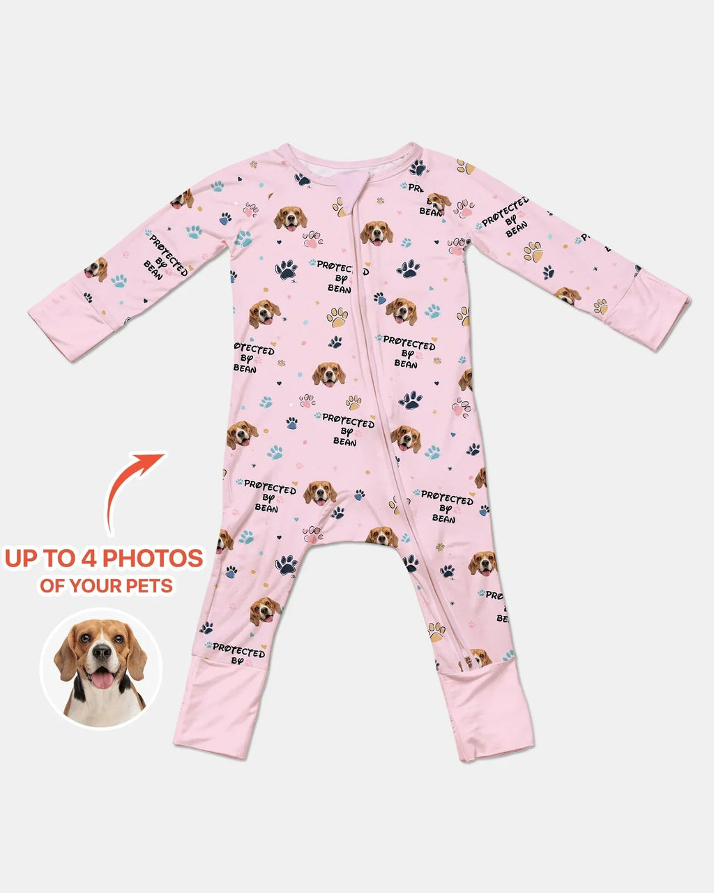 Custom Dogs Photo "Protected By" Bamboo Convertible Zippered Romper