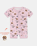Custom Dog Photo Pattern "Protected By" Bamboo Shorty Zippered Romper