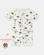 Custom Dog Photo Pattern "Protected By" Bamboo Shorty Zippered Romper