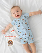 Custom Dog Photo Pattern "Protected By" Bamboo Shorty Zippered Romper