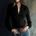 Deerskin Velvet Long Sleeve Patchwork Blouse | Retro Style