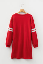 Fiery Red Varsity Contrast Banded Sleeve Shift Sweatshirt Dress