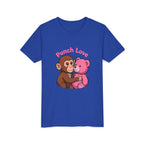 Youth Tee — "Punch Love" Monkey Hugging Pink Teddy Cute Kids Valentine Shirt