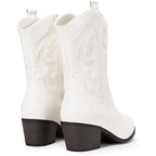 Dream Pairs Womens 8 White Faux Leather Mid Calf Cowgirl 2.5" Heel Boot Shoes
