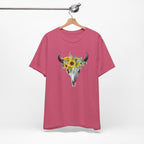 Floral Skull Graphic Tee, Cow Skull Shirt, Flower Pattern Top, Boho Style Summer Tee, Nature Lover Gift, Vintage Aesthetic T-shirt