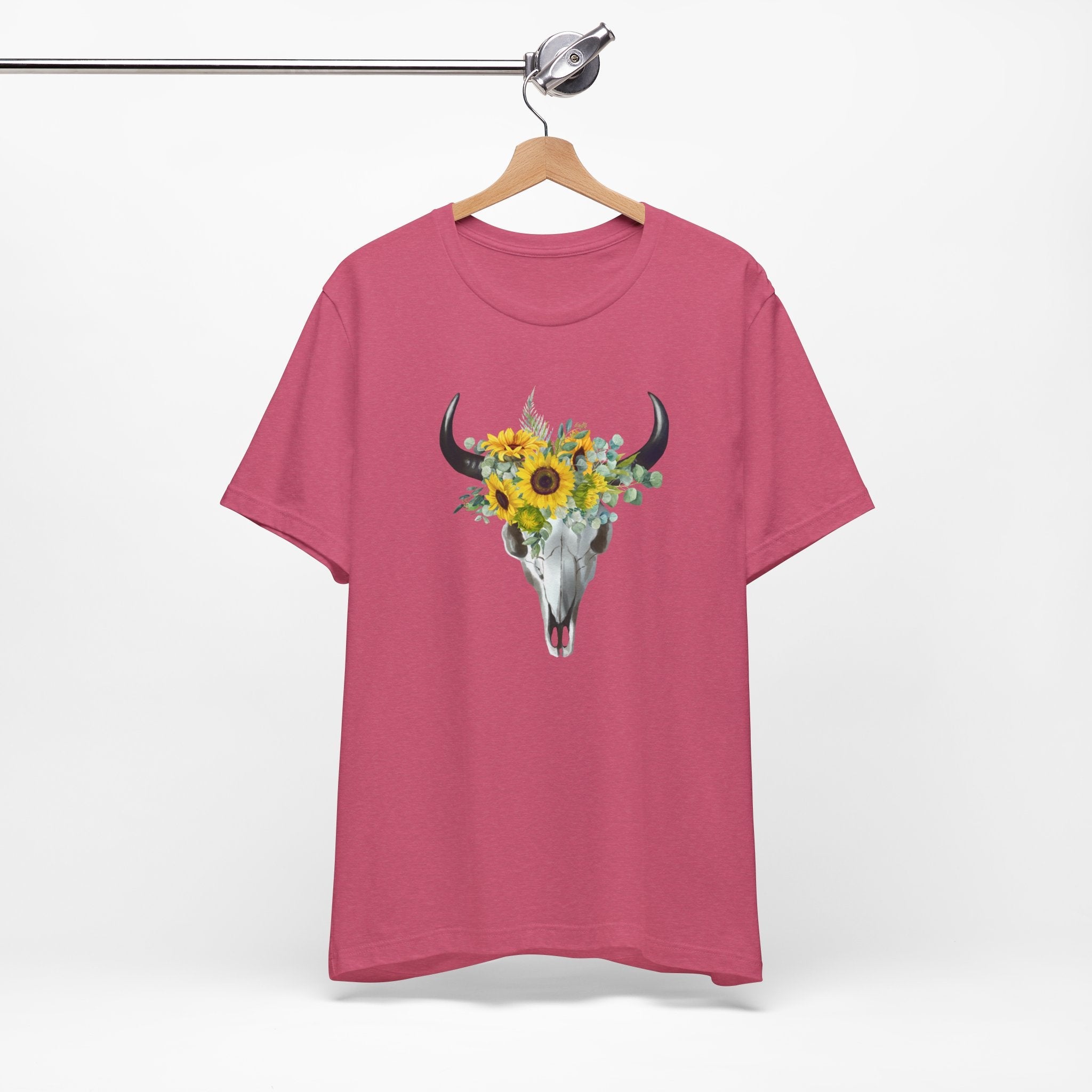 Floral Skull Graphic Tee, Cow Skull Shirt, Flower Pattern Top, Boho Style Summer Tee, Nature Lover Gift, Vintage Aesthetic T-shirt