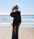 Sexy Crochet Beach Skirt Long Sleeve Split Skirt Vacation Dress Swimsuit Blouse Sun Protection Clothing Crochet hook