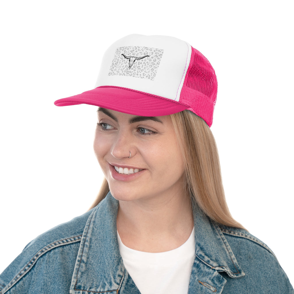 Cheetah Print Cow Skull Trucker Cap